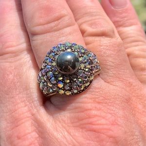 Heidi Daus Ring Black Pearl Aurora Rhinestones